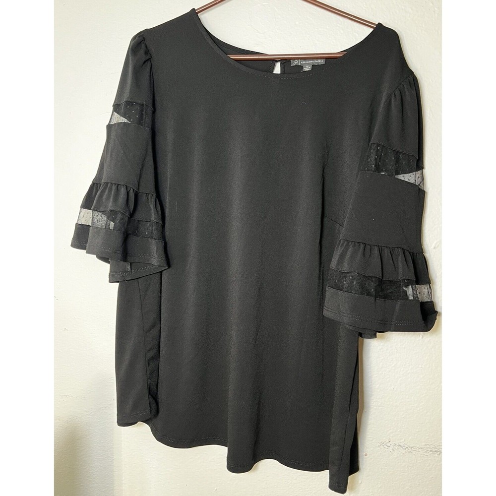 ADRIANNA PAPELL Blouse Sheer Insert Elbows 1X NWT Boho Retails $69